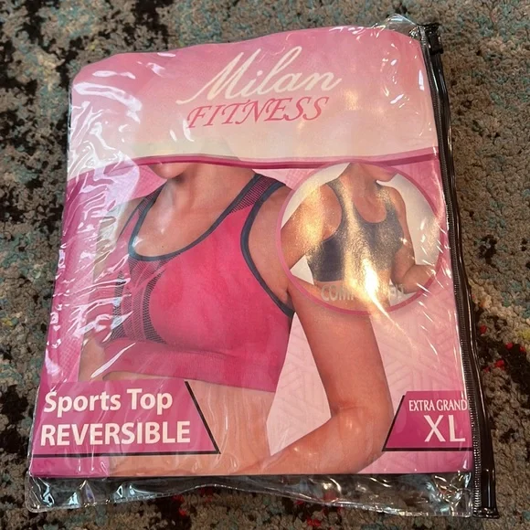 Milan Fitness Gray/Black Reversible Sports Bra (XL) - Picture 3 of 4